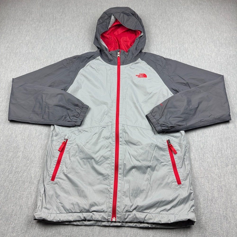 The North Face Jacket Boys XL Gray Windbreaker Dryvent Hooded Rain Coat Full Zip